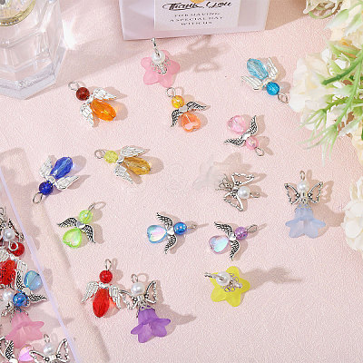 60Pcs 12 Style Glass Pendant PALLOY-CA00001-1