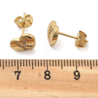Rack Plating Brass Micro Pave Clear Cubic Zirconia Stud Earrings EJEW-K299-01G-K-1