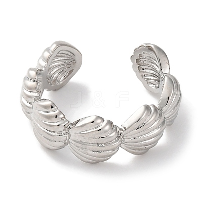 Rack Plating Shell Shape Brass Open Cuff Rings for Women RJEW-S242-04P-1