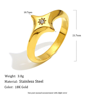316L Surgical Stainless Steel with Clear Cubic Zirconia Finger Rings WGD89A7-03-1