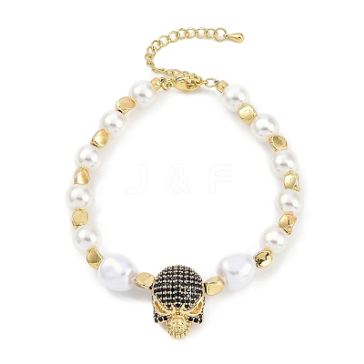 Rack Plating Brass Micro Pave Cubic Zirconia Charm Bracelets BJEW-P341-14G-1