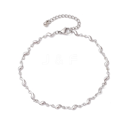 304 Stainless Steel Wave Link Chain Anklets AJEW-AN00641-02-1