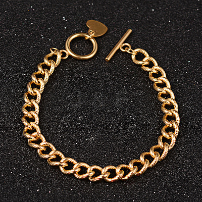Heart 304 Stainless Steel Curb Chain Bracelets BJEW-K058-G-1