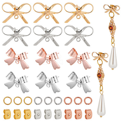 24Pcs 4 Style Bowknot Brass Stud Earring Findings DIY-DR0001-30-1