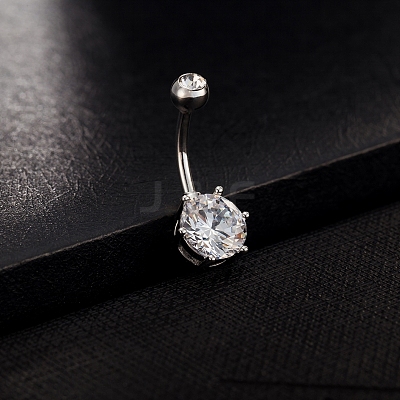 Platinum Plated Body Jewelry Cubic Zirconia Brass Navel Ring Navel Ring Belly Rings AJEW-EE0001-05B-1