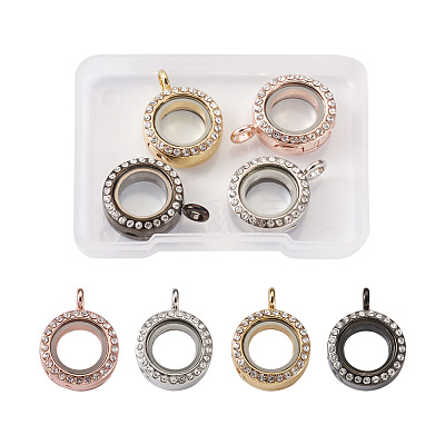 4Pcs 4 Colors Alloy Glass Crystal Rhinestone Pendants PALLOY-TA0002-37-1