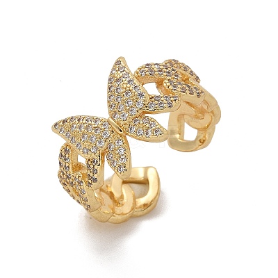 Brass Micro Pave Clear Cubic Zirconia Cuff Rings for Women RJEW-U041-02G-1