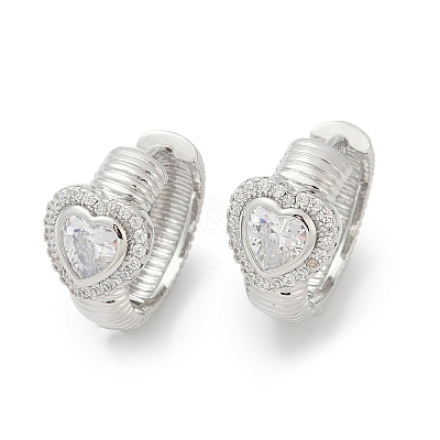 Brass Clear Cubic Zirconia Hoop Earrings EJEW-Q016-03P-1