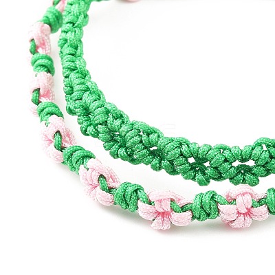 2Pcs 2 Colors Peach Blossom Braided Cord Bracelet BJEW-JB07610-04-1