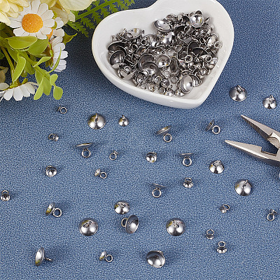 150Pcs 5 Styles 201 Stainless Steel Bead Cap Pendant Bails STAS-PA0001-05-1