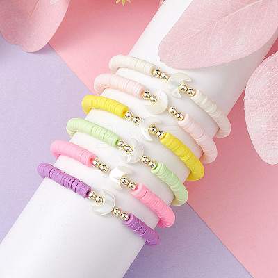 6Pcs 6 Color Polymer Clay Heishi Surfer Stretch Bracelets Set BJEW-JB09732-01-1