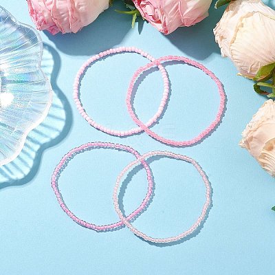 4Pcs Rondelle Glass Seed Beaded Stretch Bracelet Sets BJEW-JB10420-1