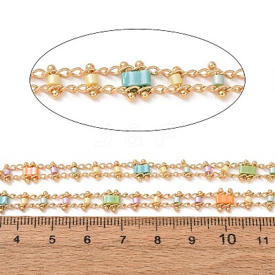 Brass & Glass Seed Beaded Chain KK-CBA3B44-04G-1