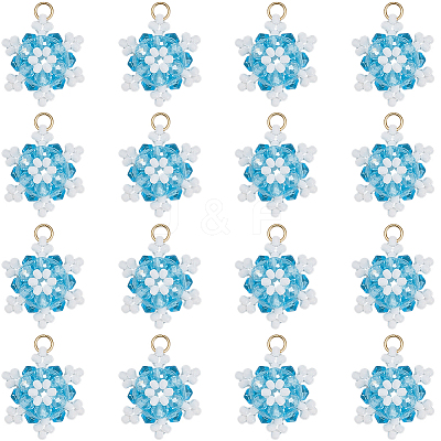 20Pcs Glass Seed Beaded Snowflake Pendants FIND-SC0020-41-1