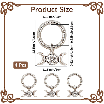 4Pcs Triple Goddess Pentagram Moon Alloy Shoe Charms HJEW-CP00023-1