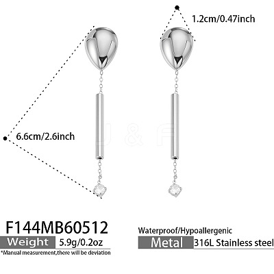 316L Surgical Stainless Steel & Clear Cubic Zirconia Stud Dangle Earrings WG6479C-02-1