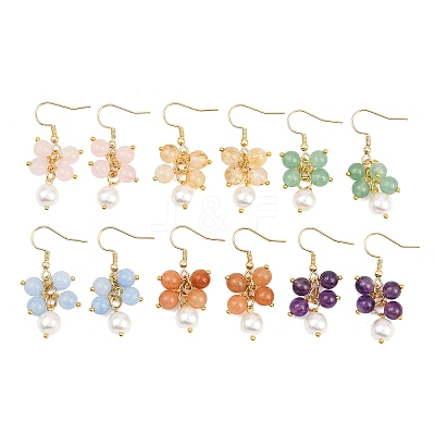 6 Pairs Natural Gemstone Dangle Earrings EJEW-JE06622-1