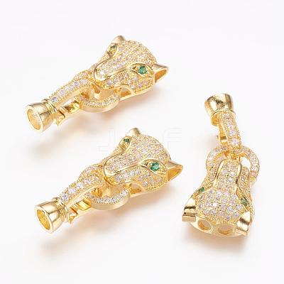 Brass Micro Pave Cubic Zirconia Fold Over Clasps ZIRC-L062-K01-G-1