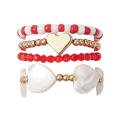 Transparent Glass Beads with Brass Beads and Natural Trochid Shell/Trochus Shell Beads and Glass Seed Beads Rings RJEW-TA00188-1
