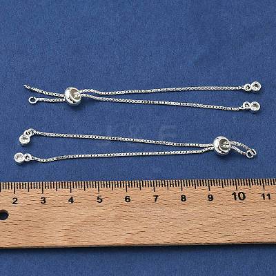 Brass Pave Clear Cubic Zirconia Box Chain Slider Bracelet Making KK-G557-17S-1