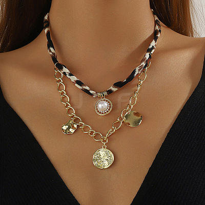 Alloy Crystal Rhinestone with Imitaiton Pearl Pendant Polyester Collar Necklaces for Women NJEW-SP0001-17A-1