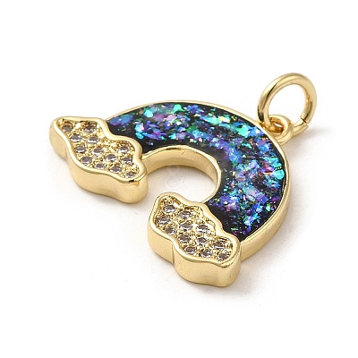 Rack Plating Brass Micro Pave Cubic Zirconia with Synthetic Opal Pendants KK-D088-28G-1