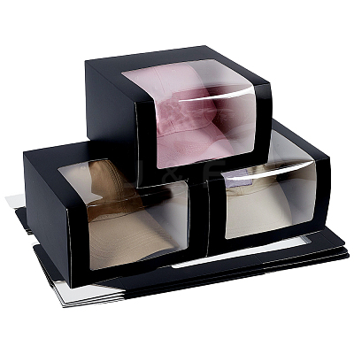 Foldable Cardboard Gift Cap Storage Boxes with Clear PVC Window LS-CON-WH0099-66A-1