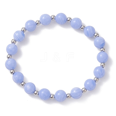 Natural Dyed Blue Lace Agate Beads Stretch Bracelets for Women BJEW-JB12930-1