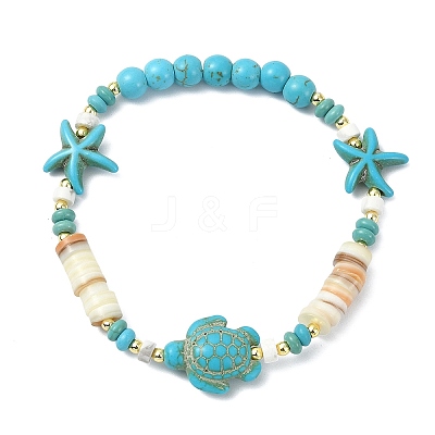 Natural Freshwater Shell & Howlite & Synthetic Turquoise & Opalite & Non-magnetic Hematite Beads Stretch Bracelets for Women BJEW-JB13810-02-1