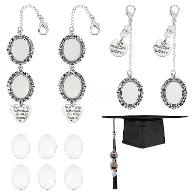 Oval Alloy Graduation Cap Pendant Decoration HJEW-UN00057-1