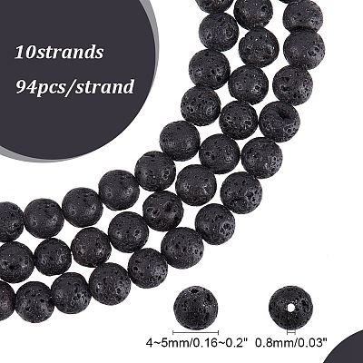 Natural Lava Rock Gemstone Round Bead Strands X-G-R285-4mm-06-1