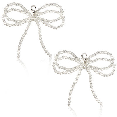 Plastic Imitation Pearl Bowknot Shoe Charms DIY-WH20002-152A-1