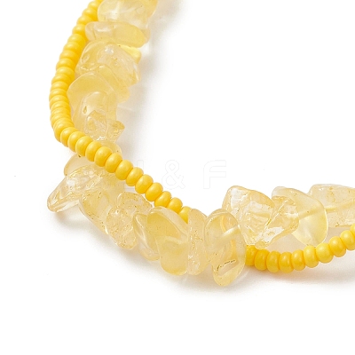 Handmade Glass Seed & Natural Citrine Chip Beads Braided Bead Bracelets BJEW-MZ00250-01-1