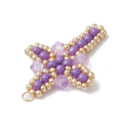 Glass Seed Beaded Cross Pendants PALLOY-MZ00826-03-1