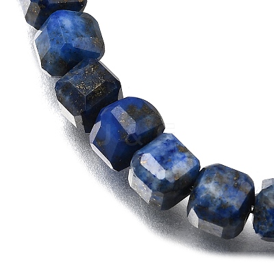 Natural Lapis Lazuli Cube Beads Stretch Bracelets for Men Women BJEW-JB12277-1