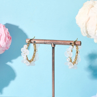 Shell Pearl & Acrylic Beaded Flower Hoop Earrings EJEW-TA00747-1