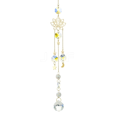 Glass Round Pendant Decorations HJEW-JM01231-1