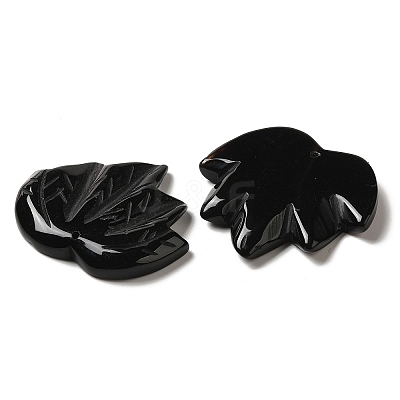 Natural Black Onyx(Dyed & Heated) Carved Pendants G-K353-01I-1