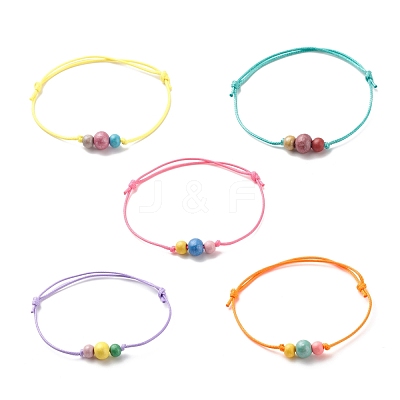 Natural Wood Round Beaded Bracelets BJEW-JB08565-1