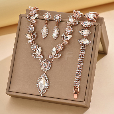Horse Eye Brass Rhinestone Cup Chains Pendant Necklaces & Bracelets & Stud Dangle Earrings Sets FS-WGAAA30-04-1