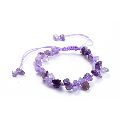 Adjustable Natural Amethyst Chip Beads Braided Bead Bracelets X-BJEW-JB04392-02-1