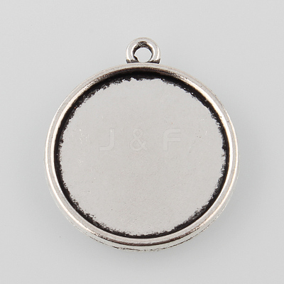 Tibetan Style Antique Silver Alloy Flat Round Pendant Cabochon Settings TIBEP-M022-44AS-1