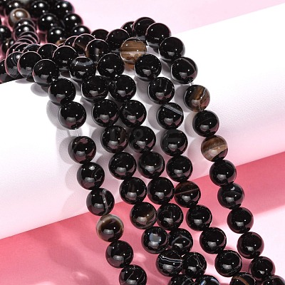 Natural Black Agate Beads Strands X-G-G391-8mm-01-1