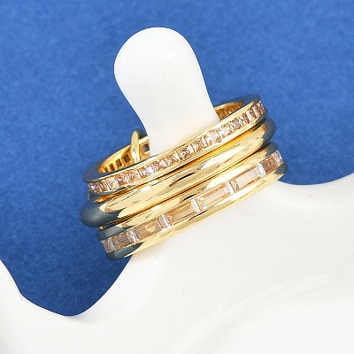 Brass Micro Pave Cubic Zirconia Plain Band Finger Rings for Women RJEW-P160-01D-G-1