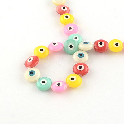 Evil Eye Natural Freshwater Shell Beads Strands SHEL-F001-37G-1