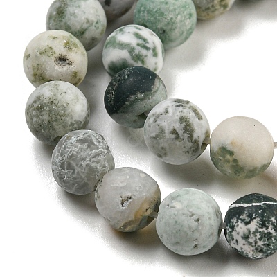 Natural Tree Agate Frosted Agate Round Gemstone Beads Strands G-O151-01-6mm-1