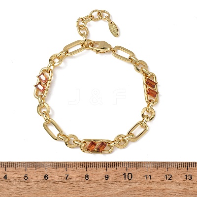 Ring & Paperclip Brass Micro Pave Cubic Zirconia Link Chain Bracelets for Women BJEW-D458-03G-07-1