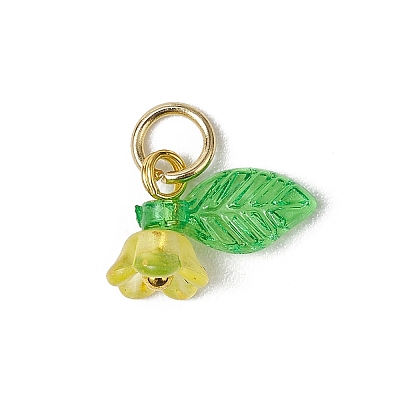 36Pcs Frosted Acrylic Flower & Leaf Charms PALLOY-JF03552-1