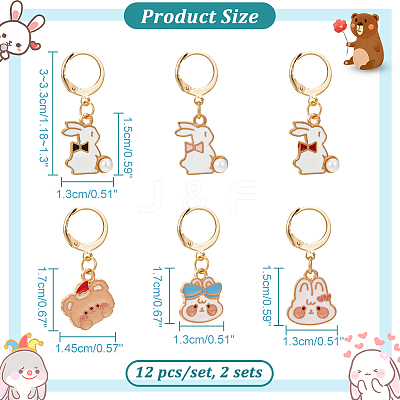 Alloy Enamel Rabbit & Bear Pendant Locking Stitch Markers HJEW-AB00079-1