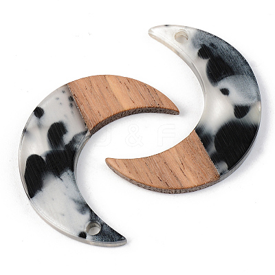 Transparent Resin & Walnut Wood Pendants RESI-S389-056B-A02-1